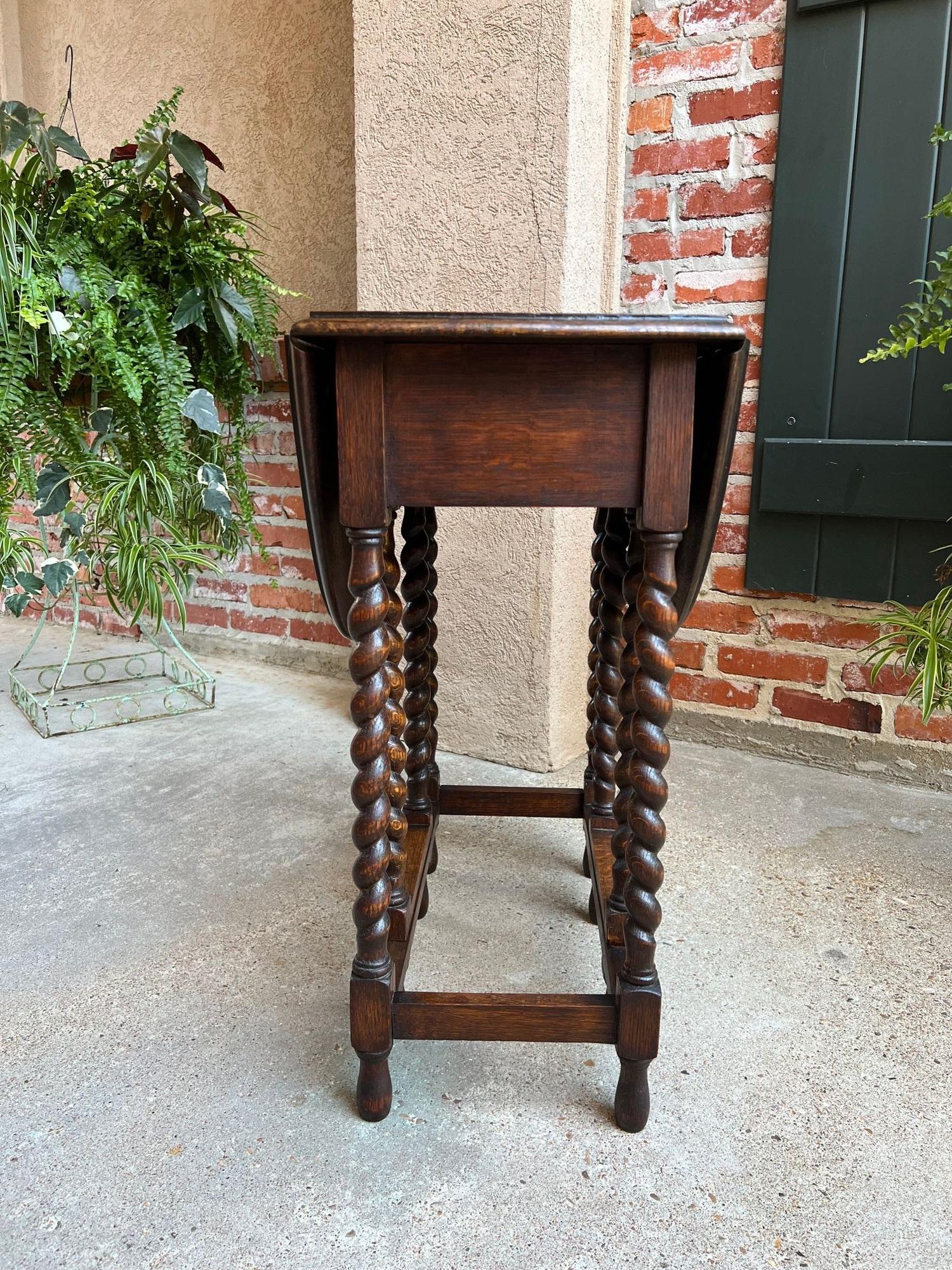 Early 20th Century Antique English Drop Leaf Side Sofa Table Barley Twist Petite Oak Jacobean Style