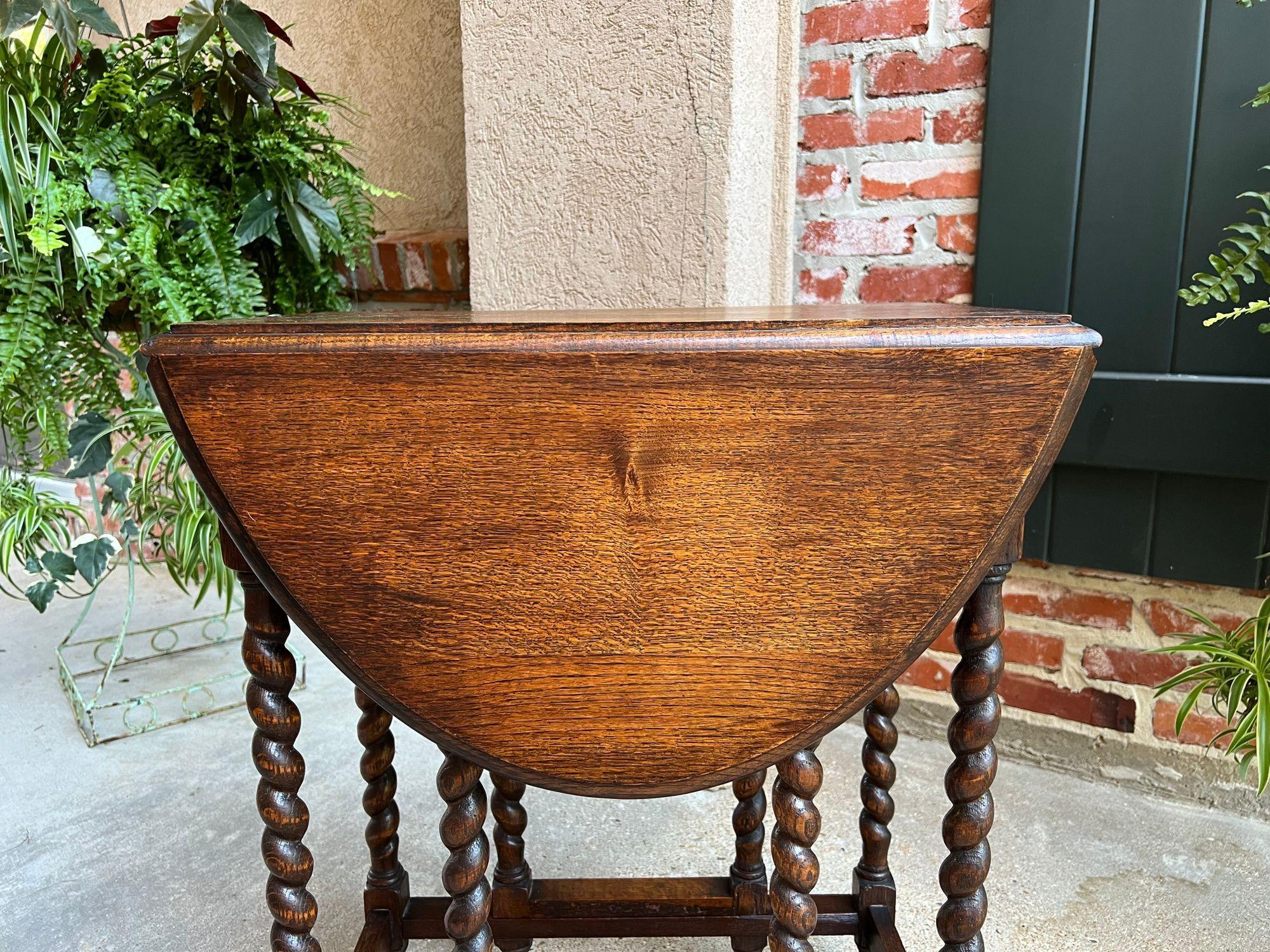 Antique English Drop Leaf Side Sofa Table Barley Twist Petite Oak Jacobean Style 1