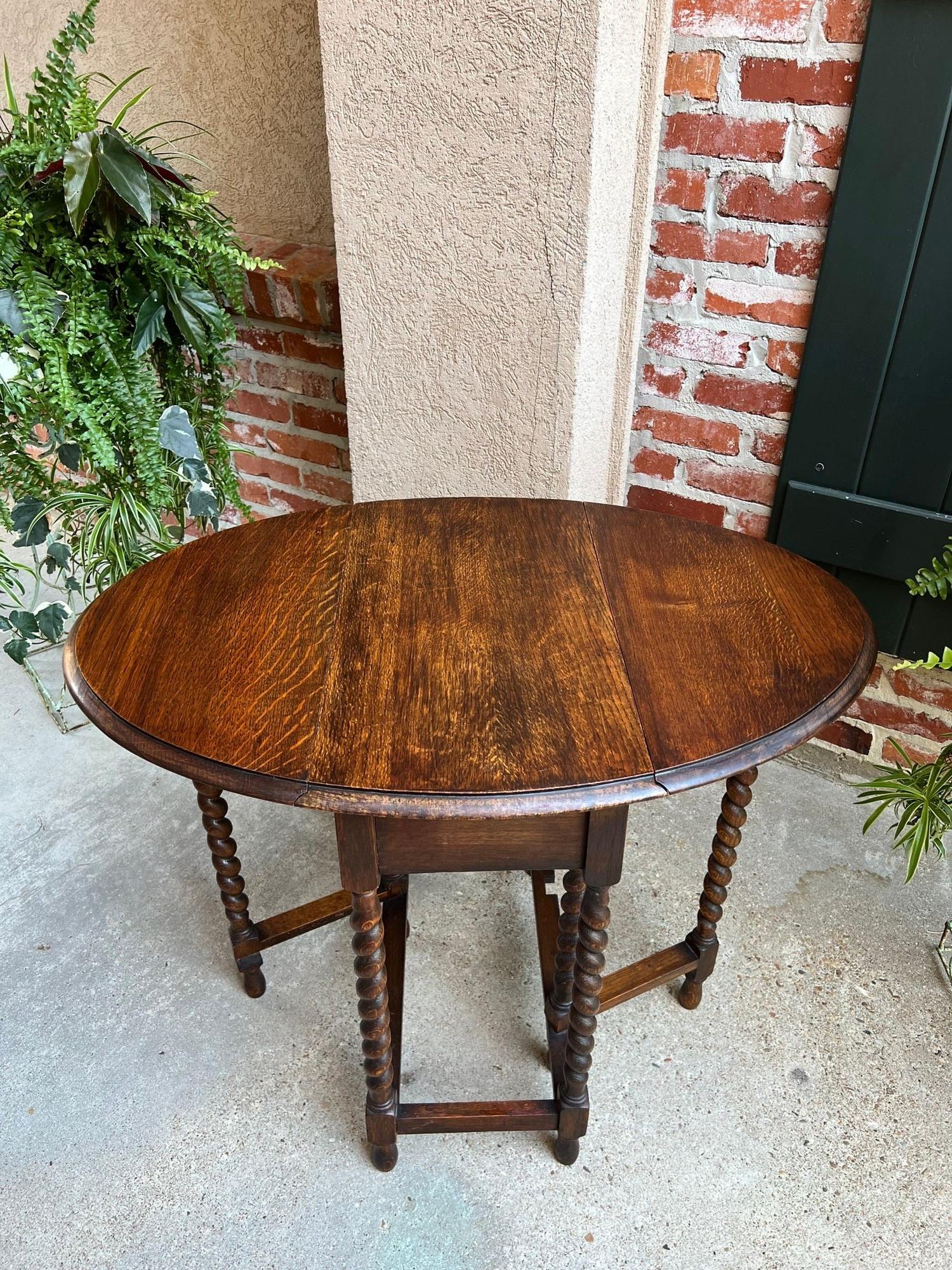 Antique English Drop Leaf Side Sofa Table Barley Twist Petite Oak Jacobean Style 2