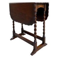 Antique English Drop Leaf Side Sofa Table Barley Twist Petite Oak Swivel Top