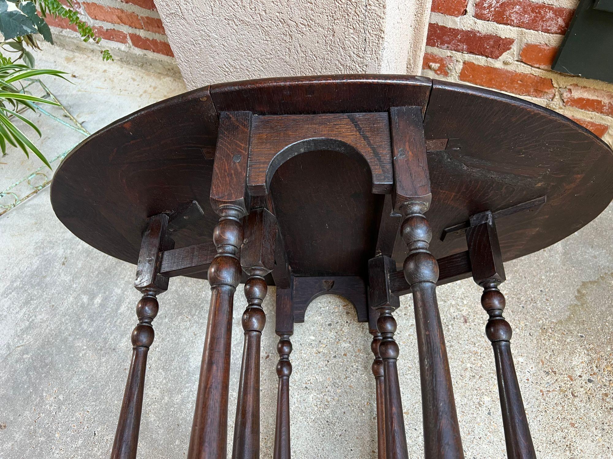 Antique English Drop Leaf Side Sofa Table Petite Carved Oak Jacobean Gate Leg 15