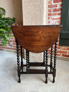 Antique English Drop Leaf Side Sofa Table Petite Oak Jacobean Bobbin Gate Leg