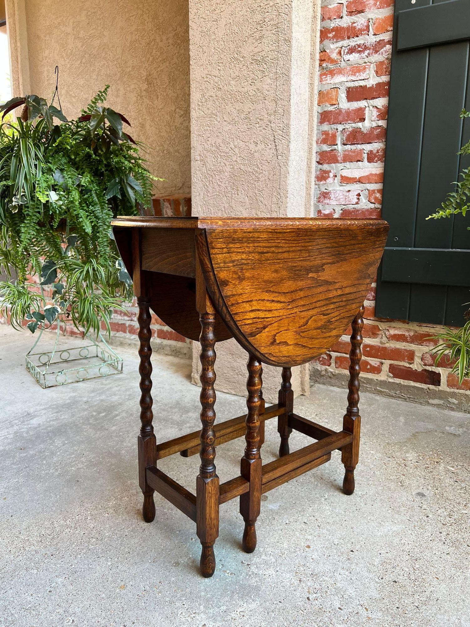 Turned Antique English Drop Leaf Side Sofa Table Petite Oak Jacobean Bobbin Gate Leg