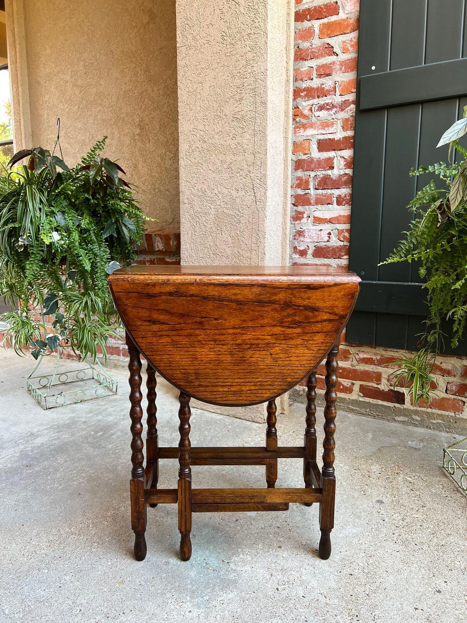 Early 20th Century Antique English Drop Leaf Side Sofa Table Petite Oak Jacobean Bobbin Gate Leg