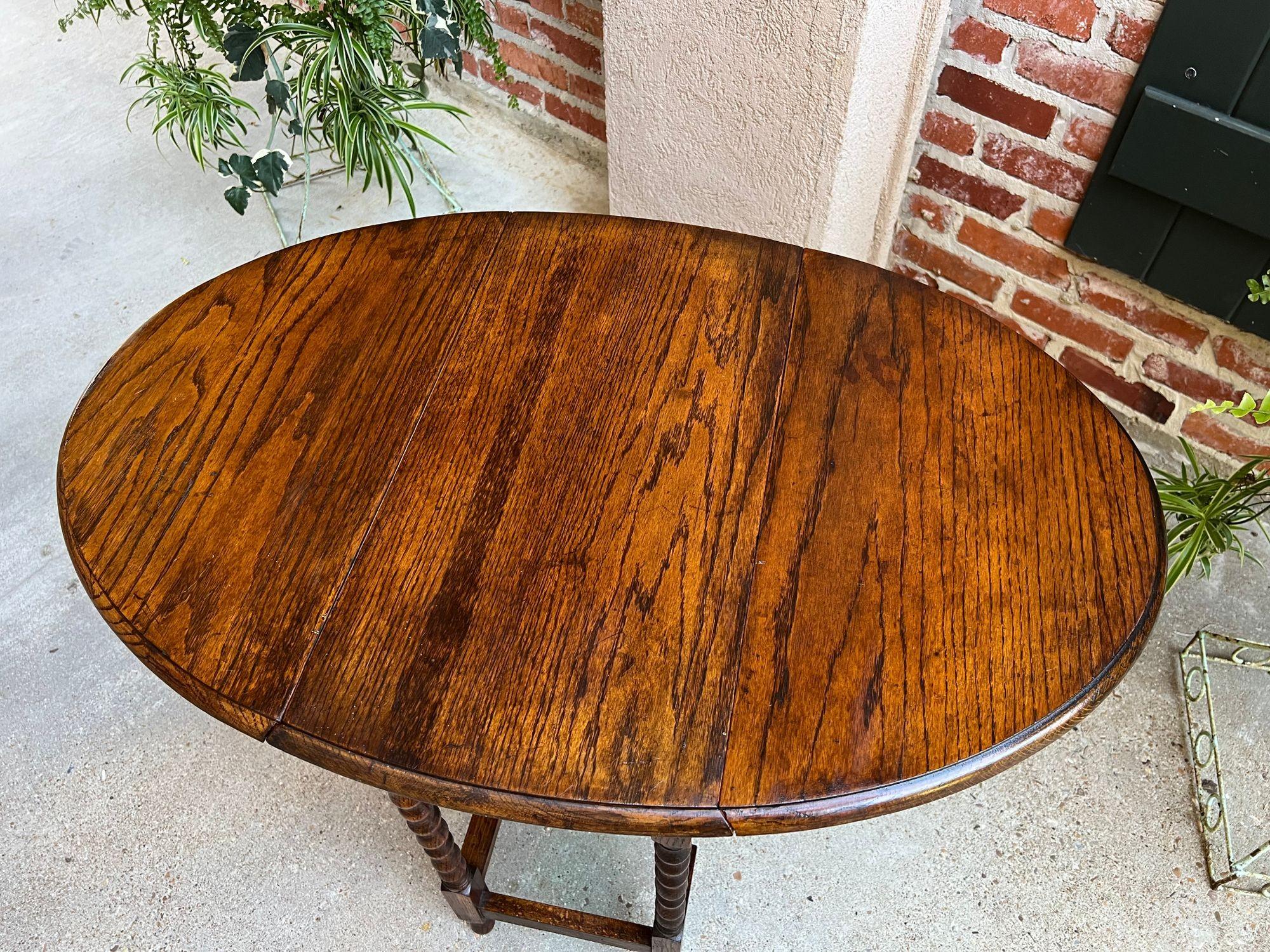Antique English Drop Leaf Side Sofa Table Petite Oak Jacobean Bobbin Gate Leg 1