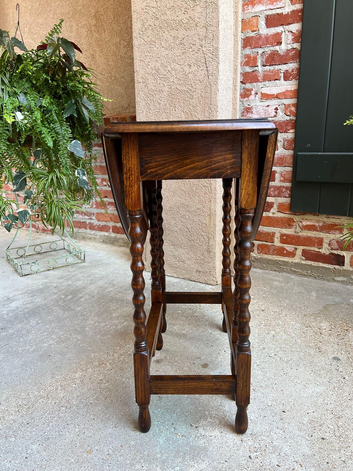 Antique English Drop Leaf Side Sofa Table Petite Oak Jacobean Bobbin Gate Leg 2