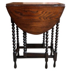 Antique English Drop Leaf Side Sofa Table Petite Oak Jacobean Bobbin Gate Leg