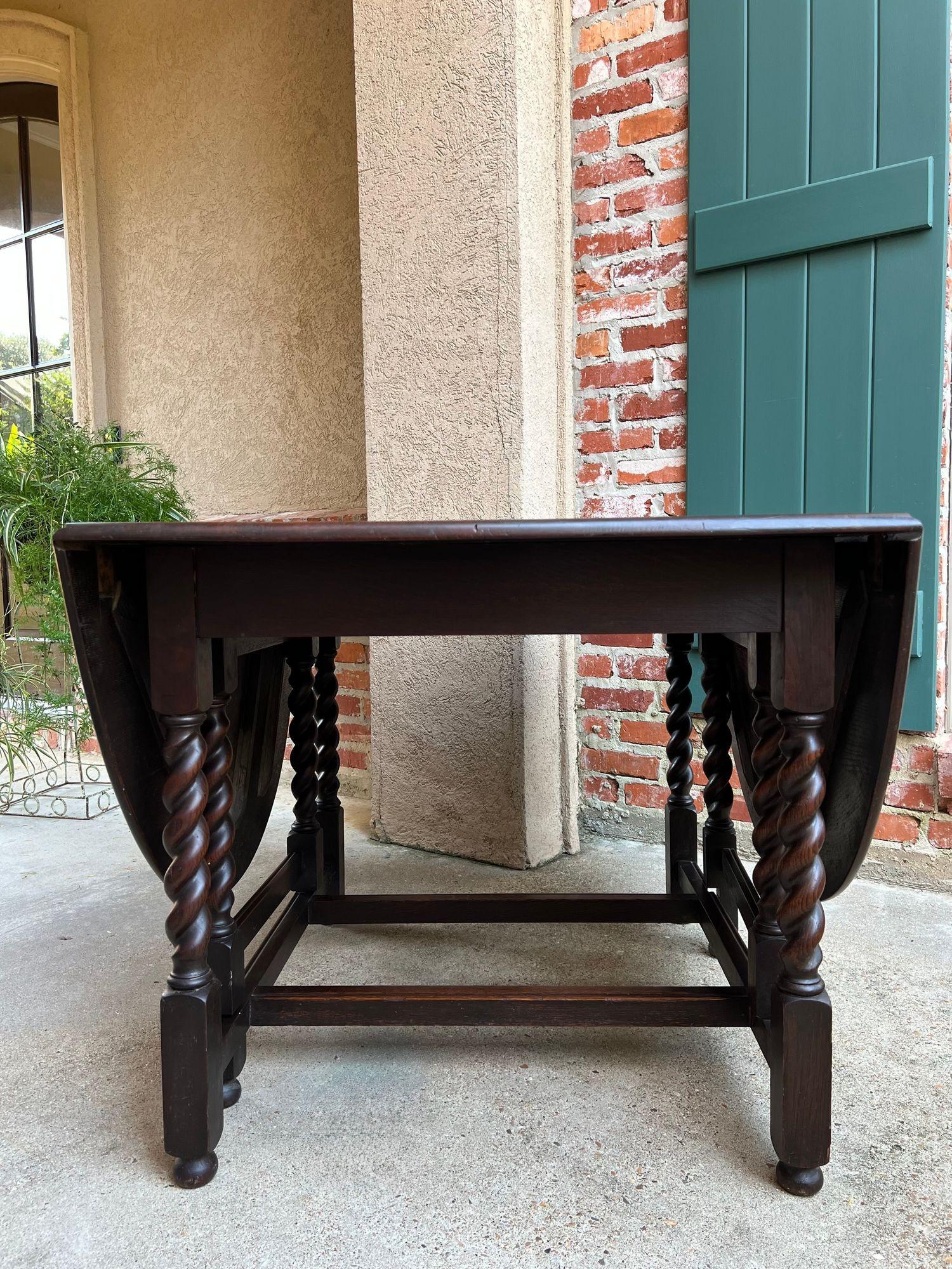 Antique English Drop Leaf Sofa Kitchen Table BARLEY TWIST Tiger Oak Gate Leg For Sale 3