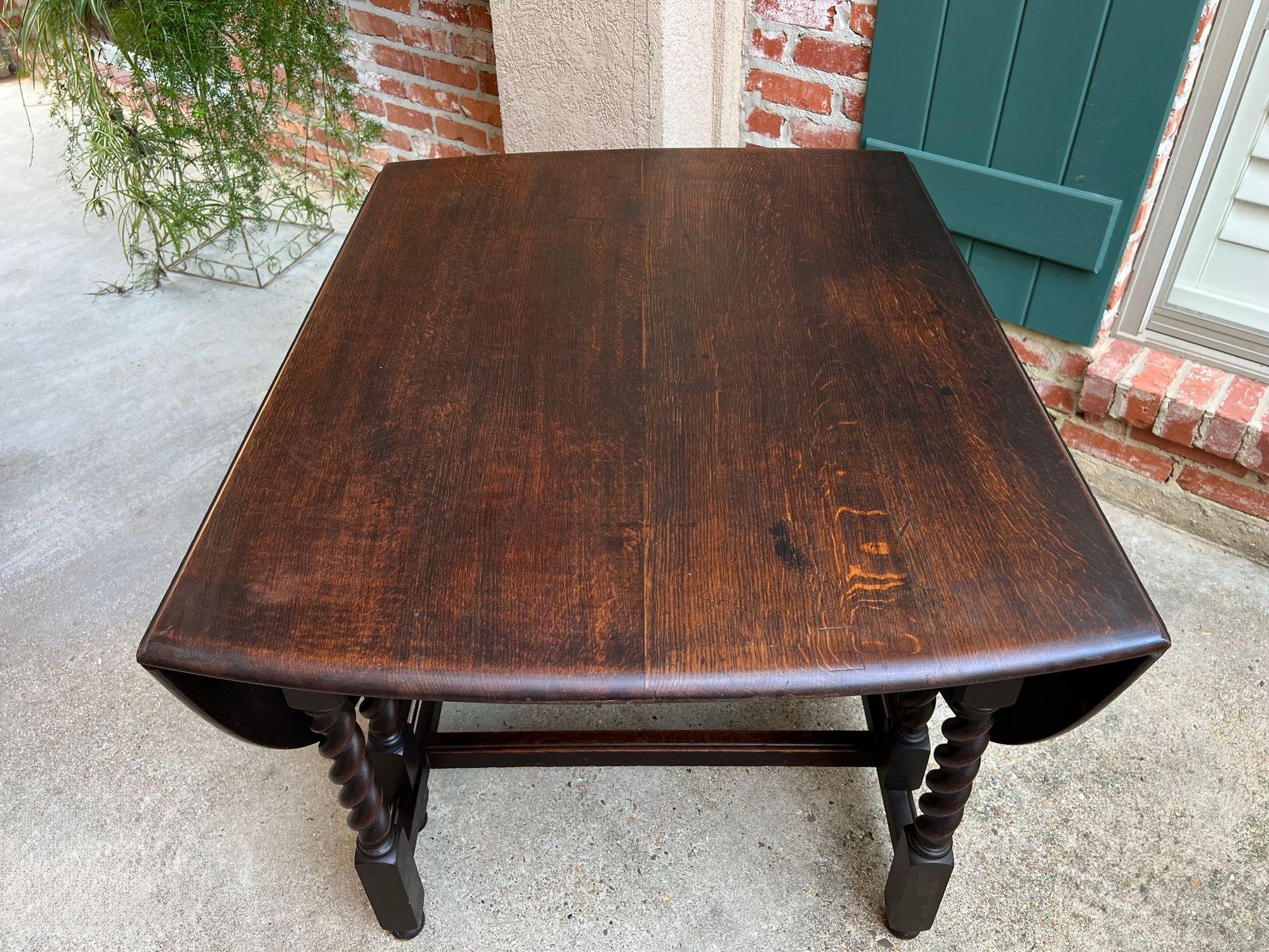 Antique English Drop Leaf Sofa Kitchen Table BARLEY TWIST Tiger Oak Gate Leg For Sale 4