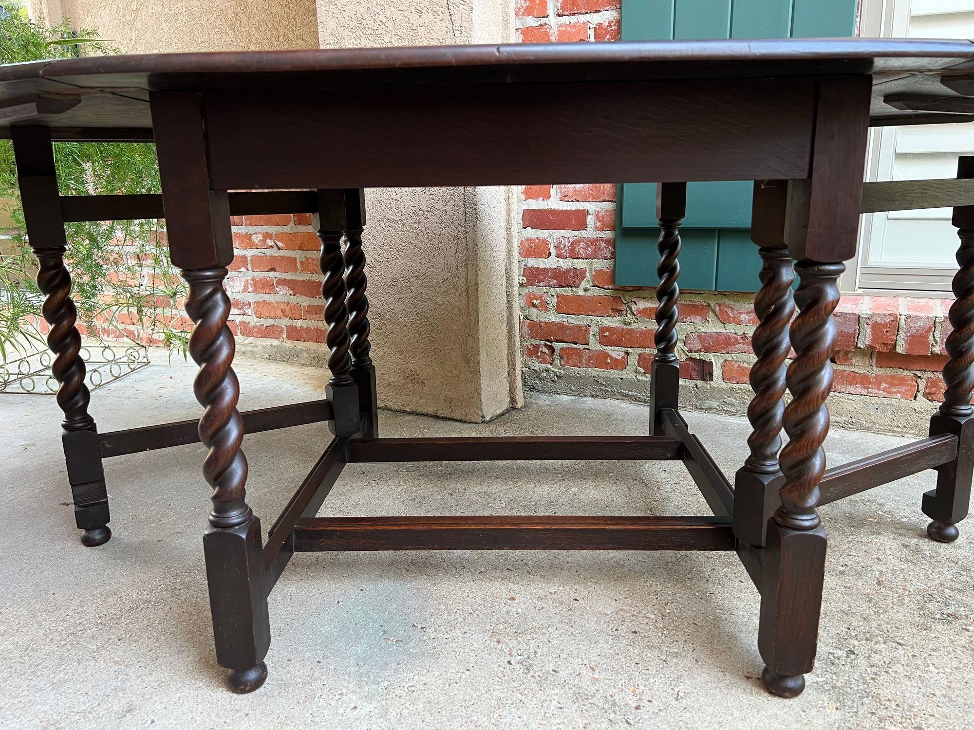 Antique English Drop Leaf Sofa Kitchen Table BARLEY TWIST Tiger Oak Gate Leg For Sale 5