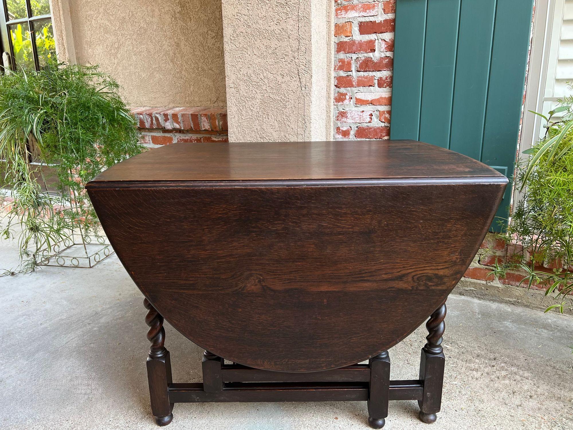 Antique English Drop Leaf Sofa Kitchen Table BARLEY TWIST Tiger Oak Gate Leg For Sale 6