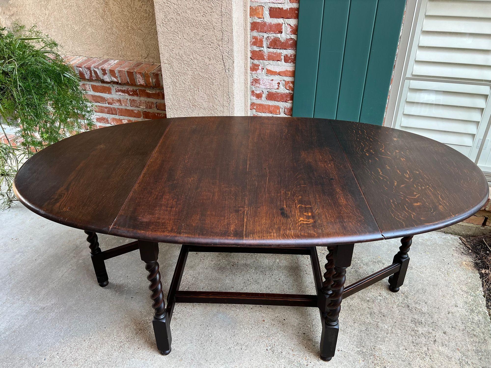 Antique English Drop Leaf Sofa Kitchen Table BARLEY TWIST Tiger Oak Gate Leg For Sale 8