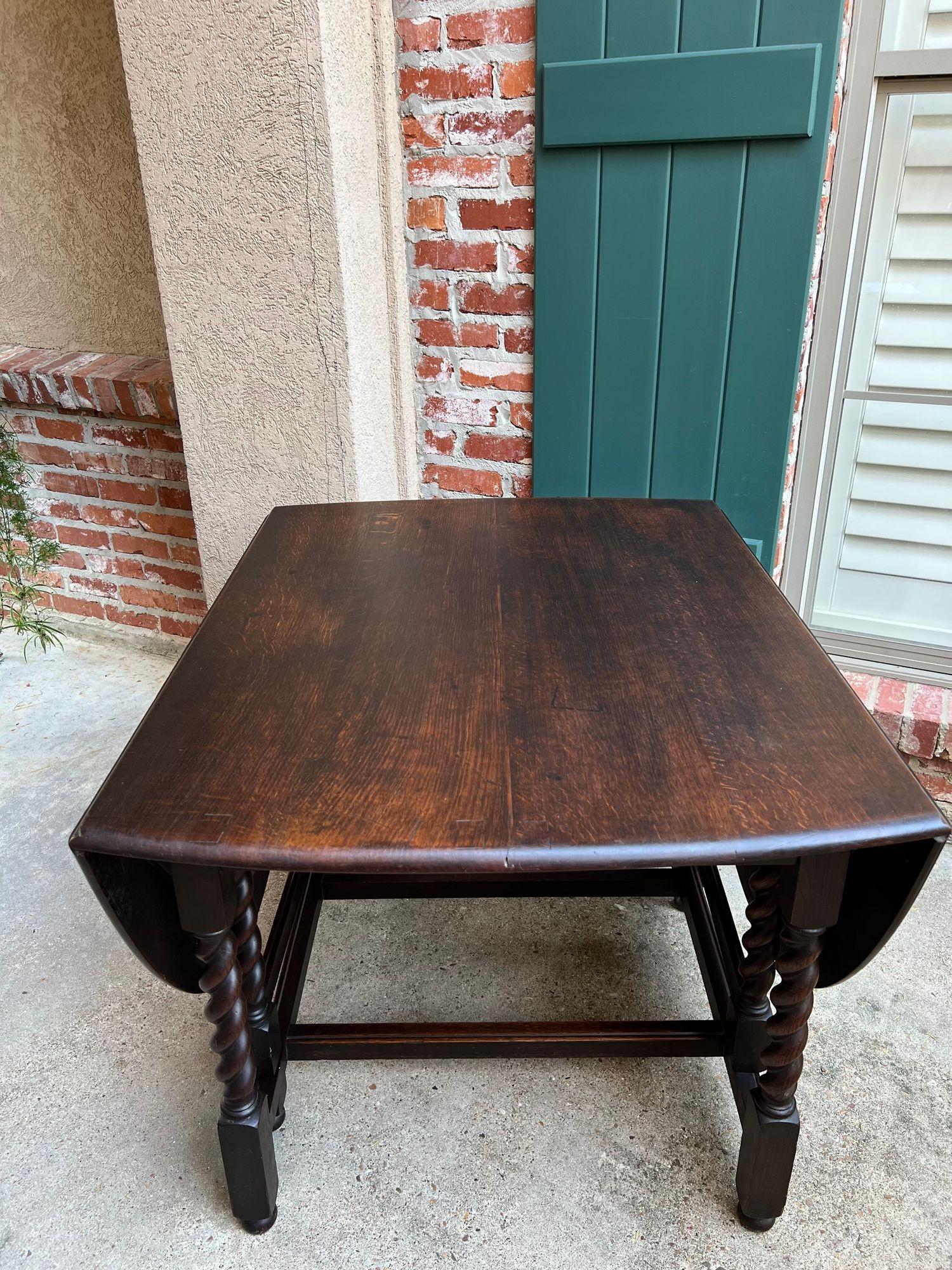 Antique English Drop Leaf Sofa Kitchen Table BARLEY TWIST Tiger Oak Gate Leg For Sale 10
