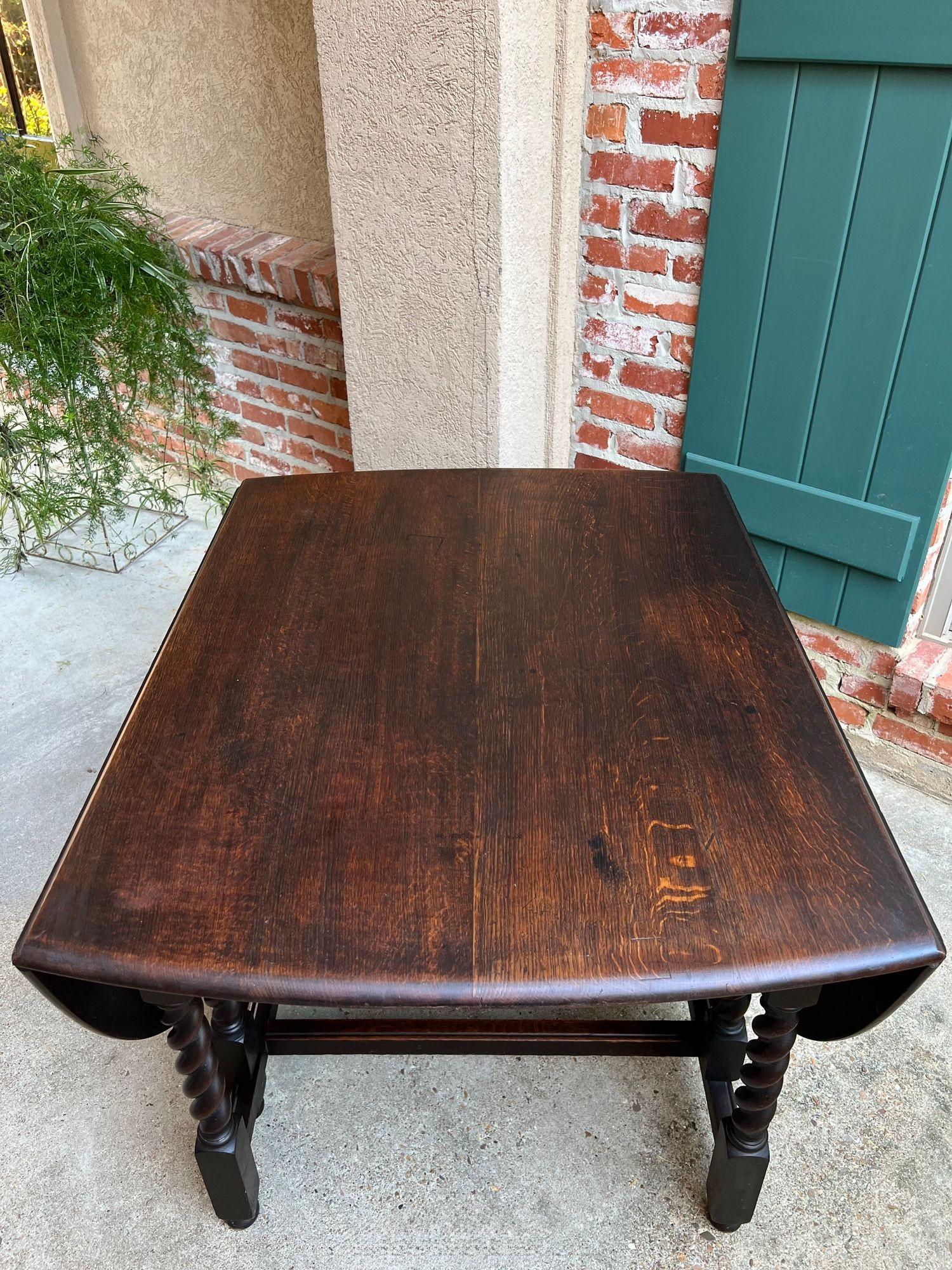 Antique English Drop Leaf Sofa Kitchen Table BARLEY TWIST Tiger Oak Gate Leg For Sale 11
