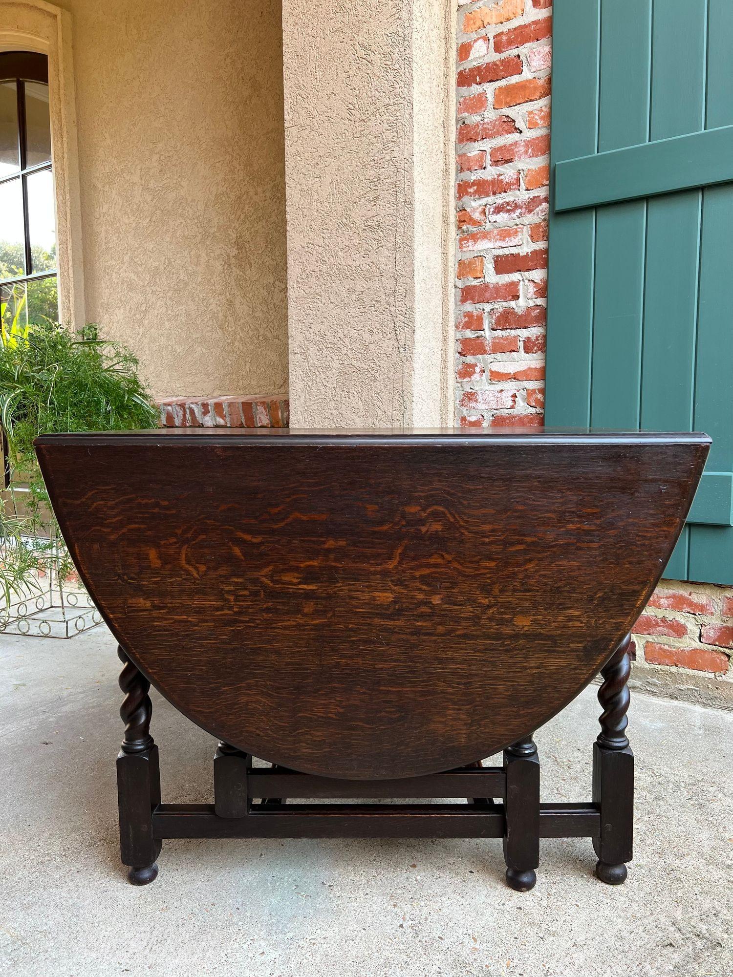Jacobean Antique English Drop Leaf Sofa Kitchen Table BARLEY TWIST Tiger Oak Gate Leg For Sale