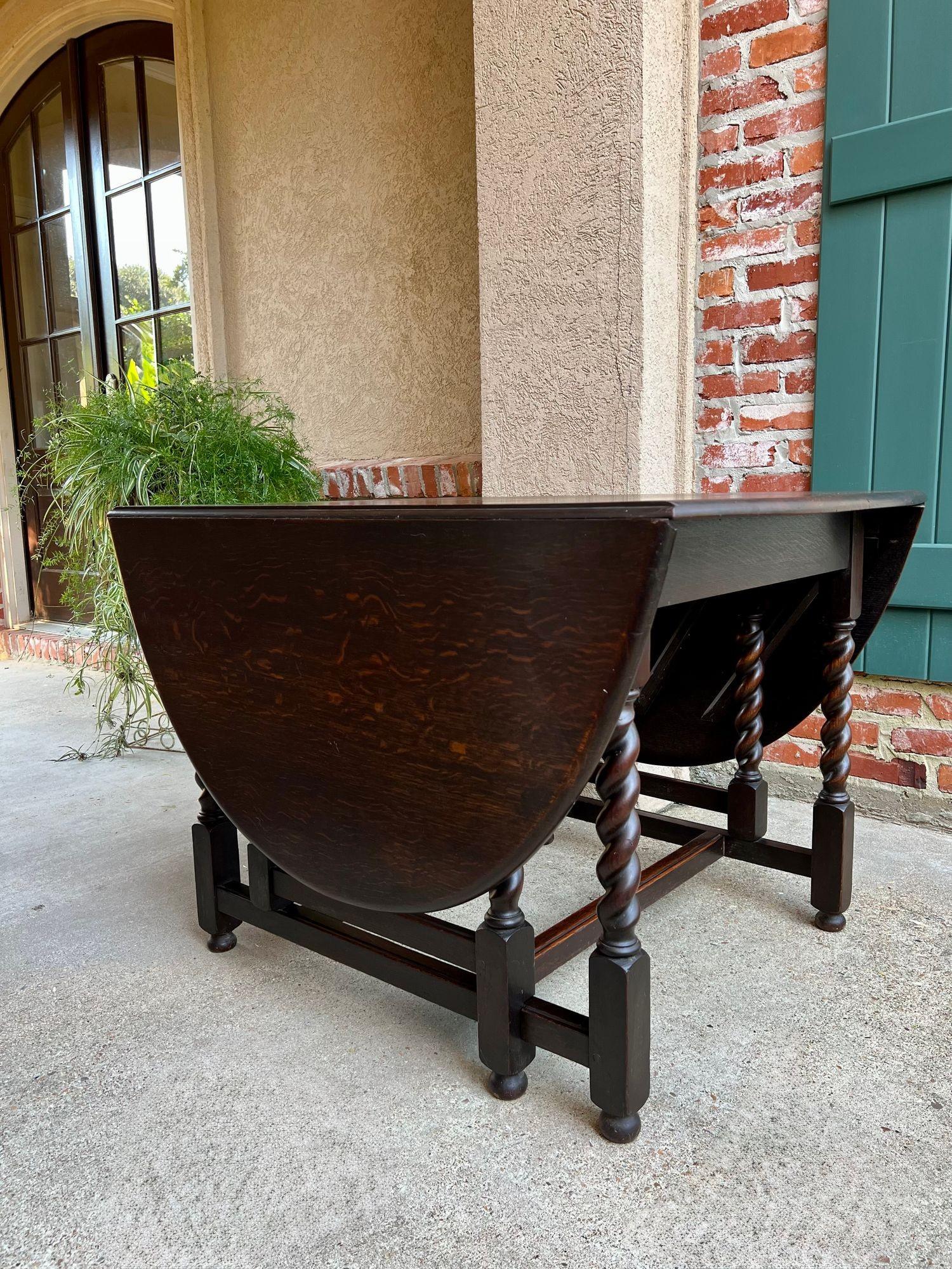 British Antique English Drop Leaf Sofa Kitchen Table BARLEY TWIST Tiger Oak Gate Leg For Sale
