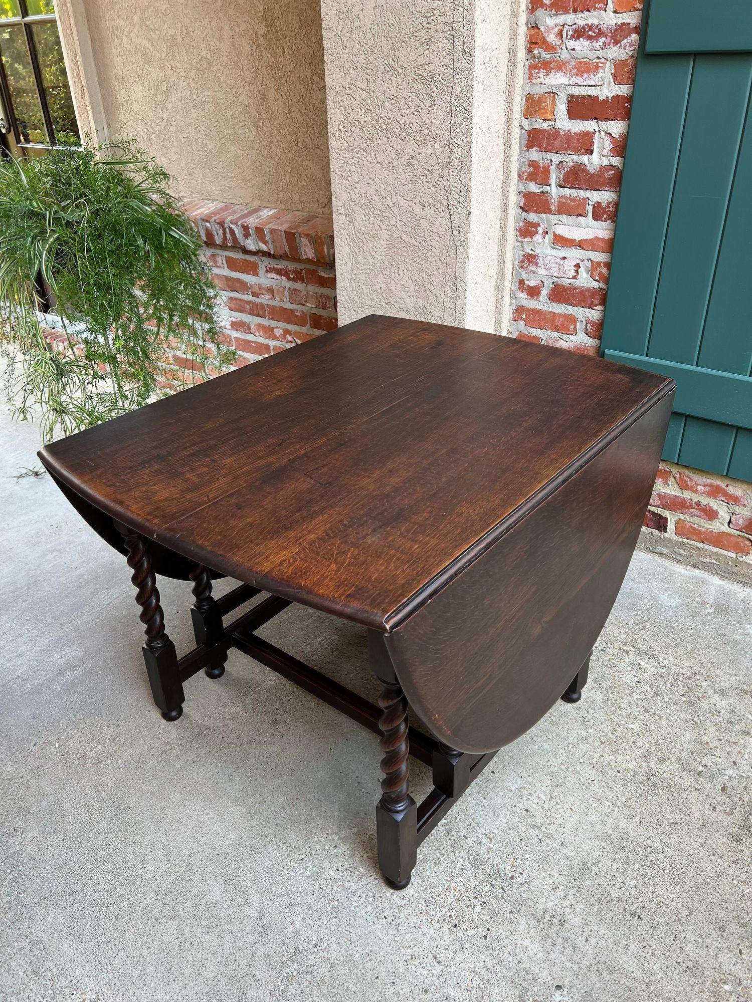 Early 20th Century Antique English Drop Leaf Sofa Kitchen Table BARLEY TWIST Tiger Oak Gate Leg For Sale