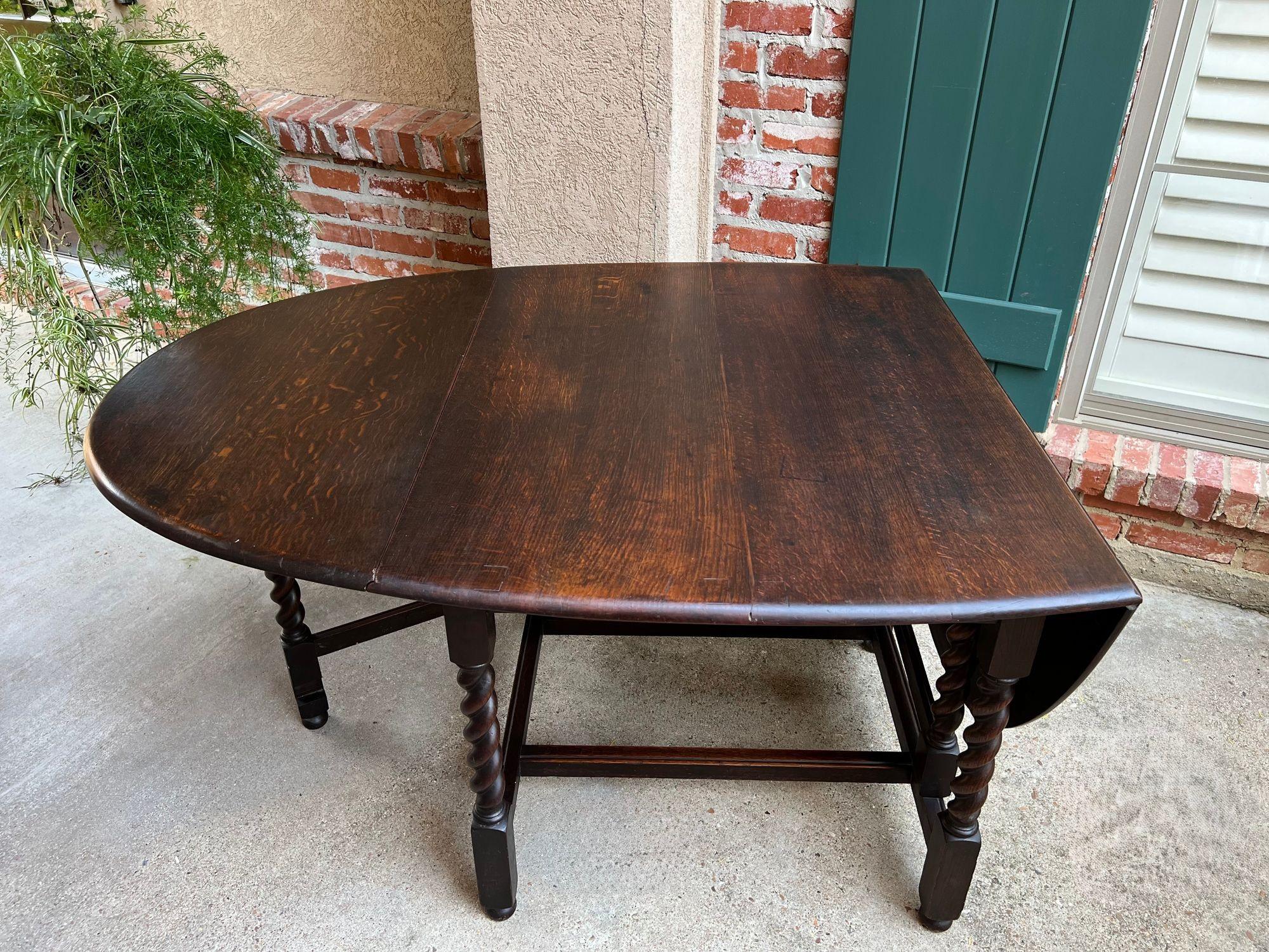 Antique English Drop Leaf Sofa Kitchen Table BARLEY TWIST Tiger Oak Gate Leg For Sale 1