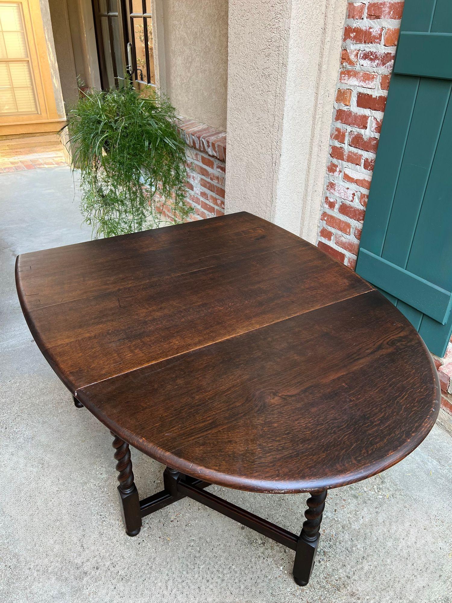 Antique English Drop Leaf Sofa Kitchen Table BARLEY TWIST Tiger Oak Gate Leg For Sale 2
