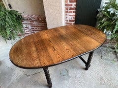 Antique English Drop Leaf Table Barley Twist Dining Game Table Tiger Oak Square
