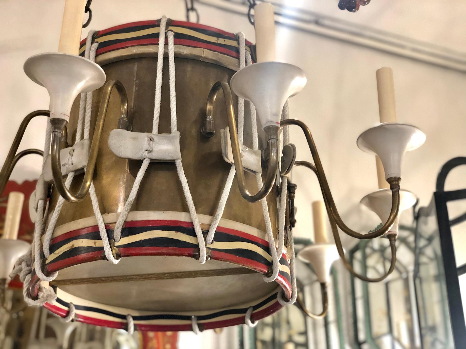 Brass Antique English Drum Chandelier For Sale