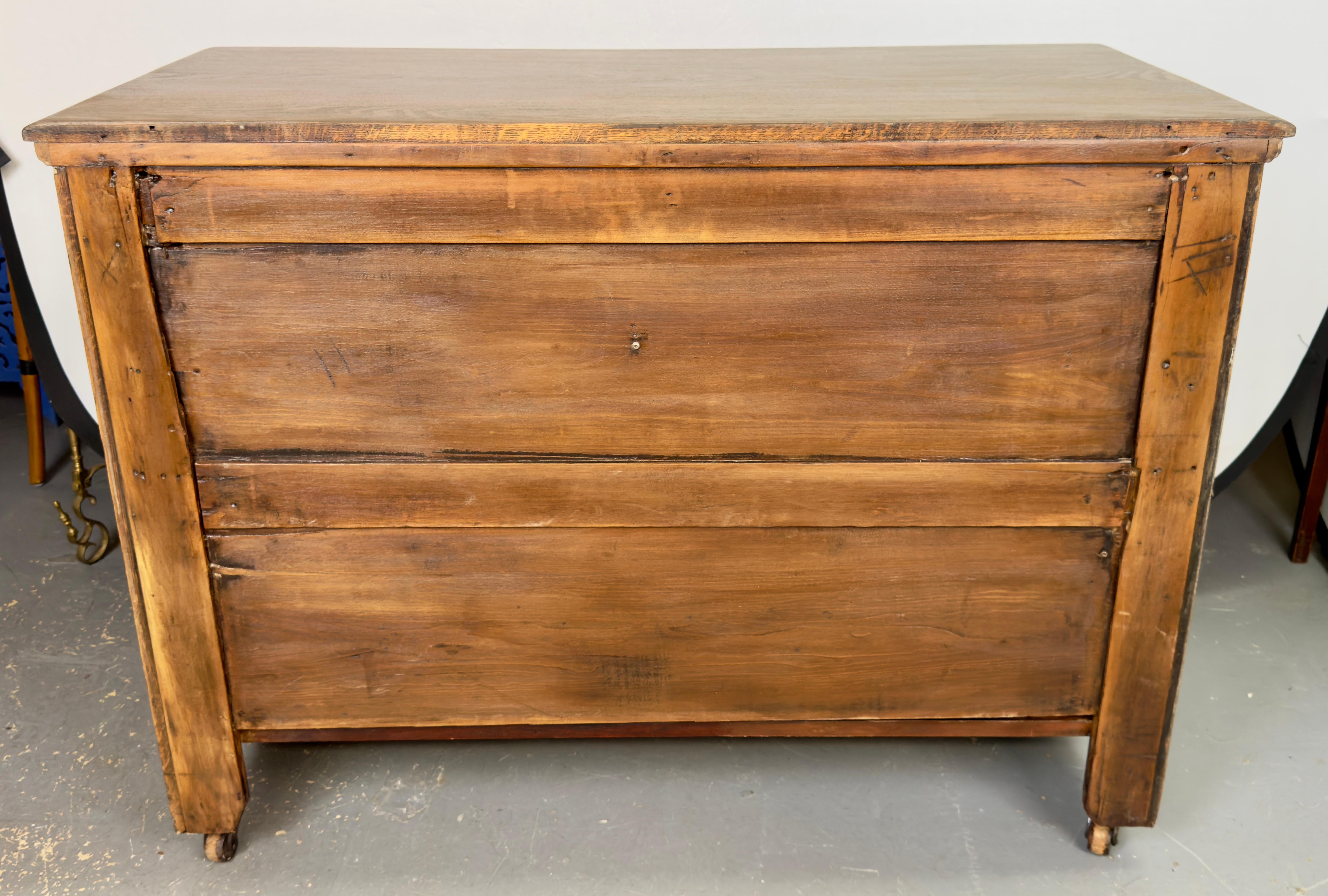 Brass Antique English Eastlake Oak Four-Drawer Commode or Dresser