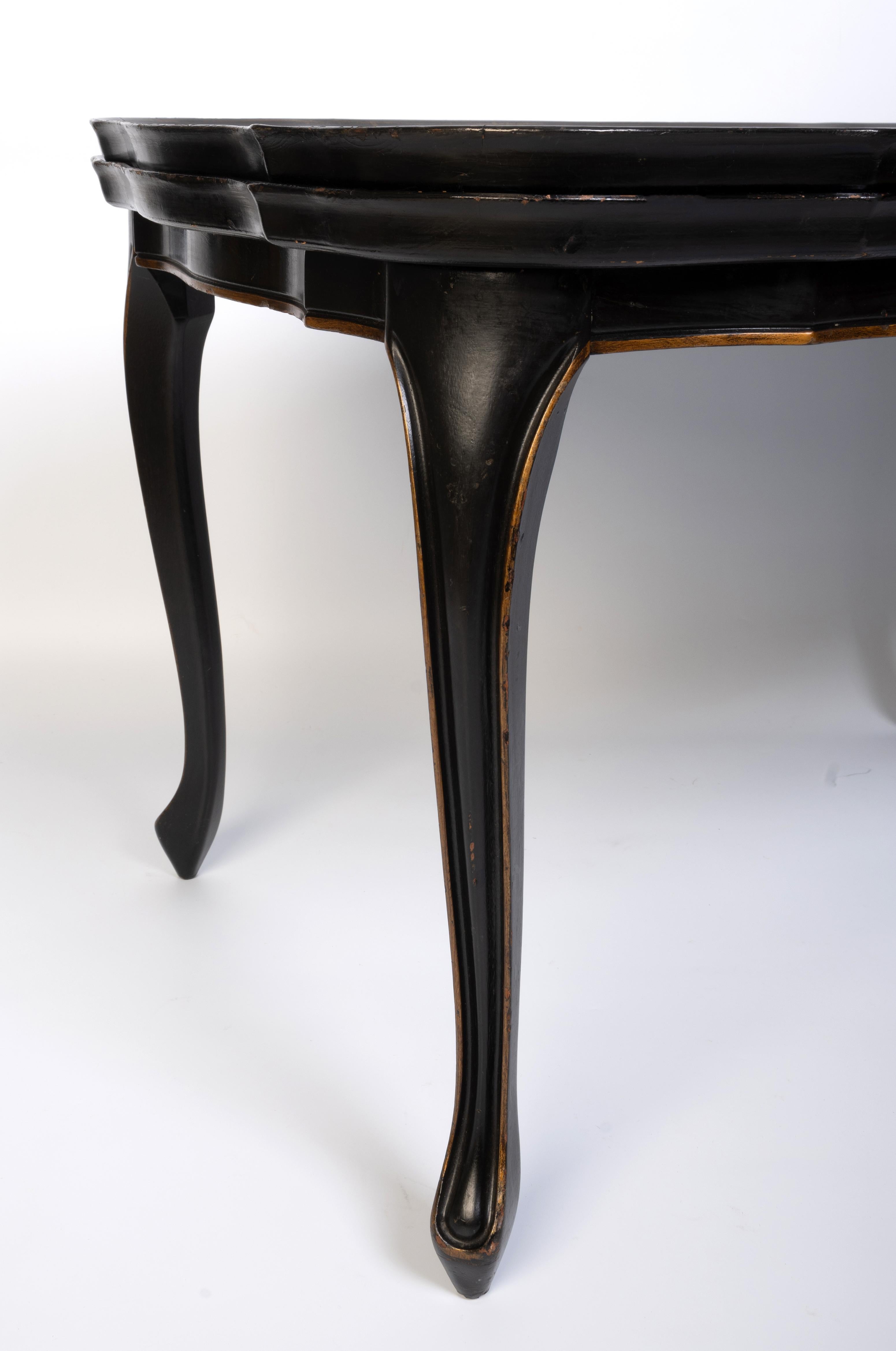 Antique English Ebonised Lacquered Papier Mache Tray On Stand Serving Table For Sale 6