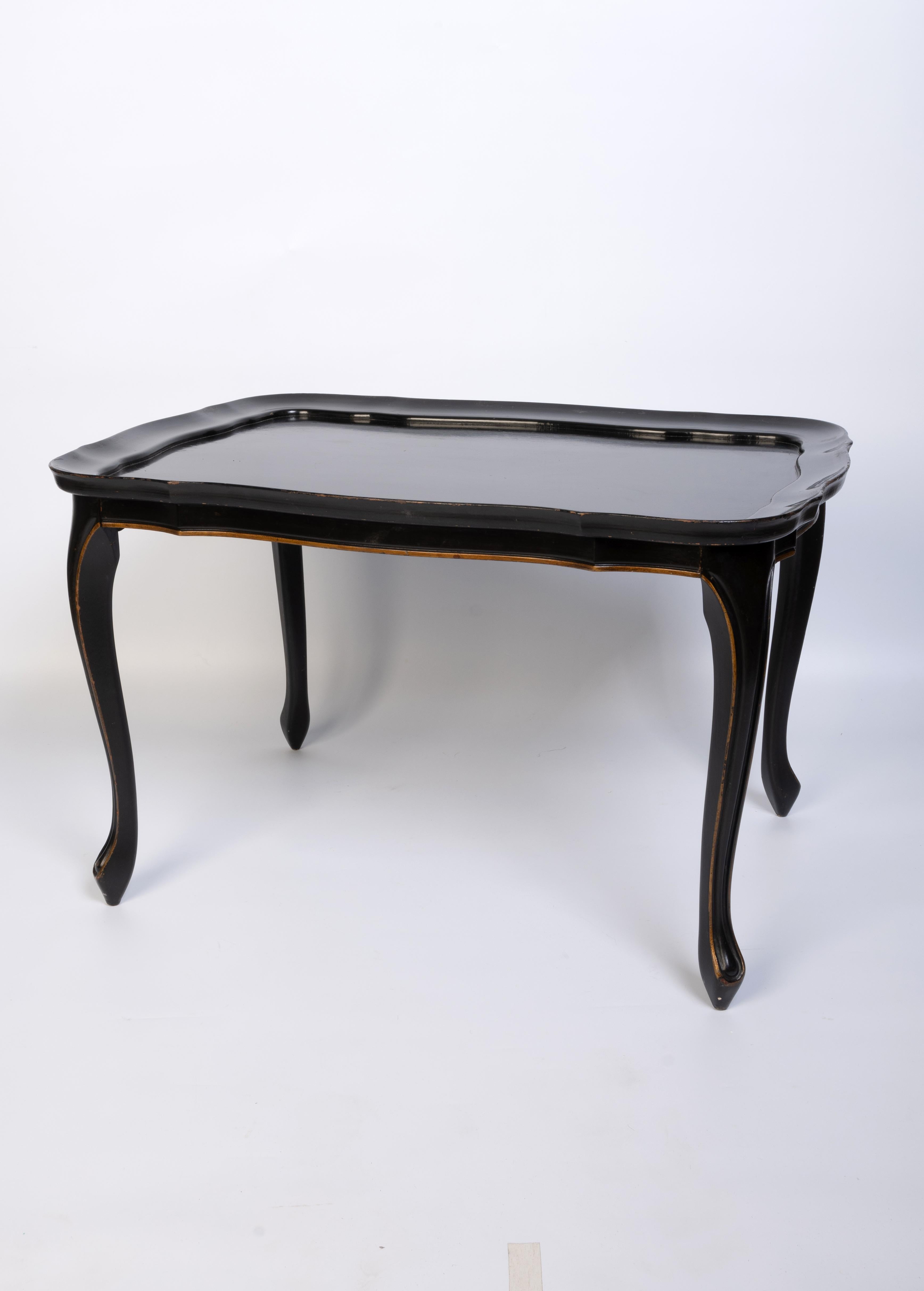 Antique English Ebonised Lacquered Papier Mache Tray On Stand Serving Table For Sale 7