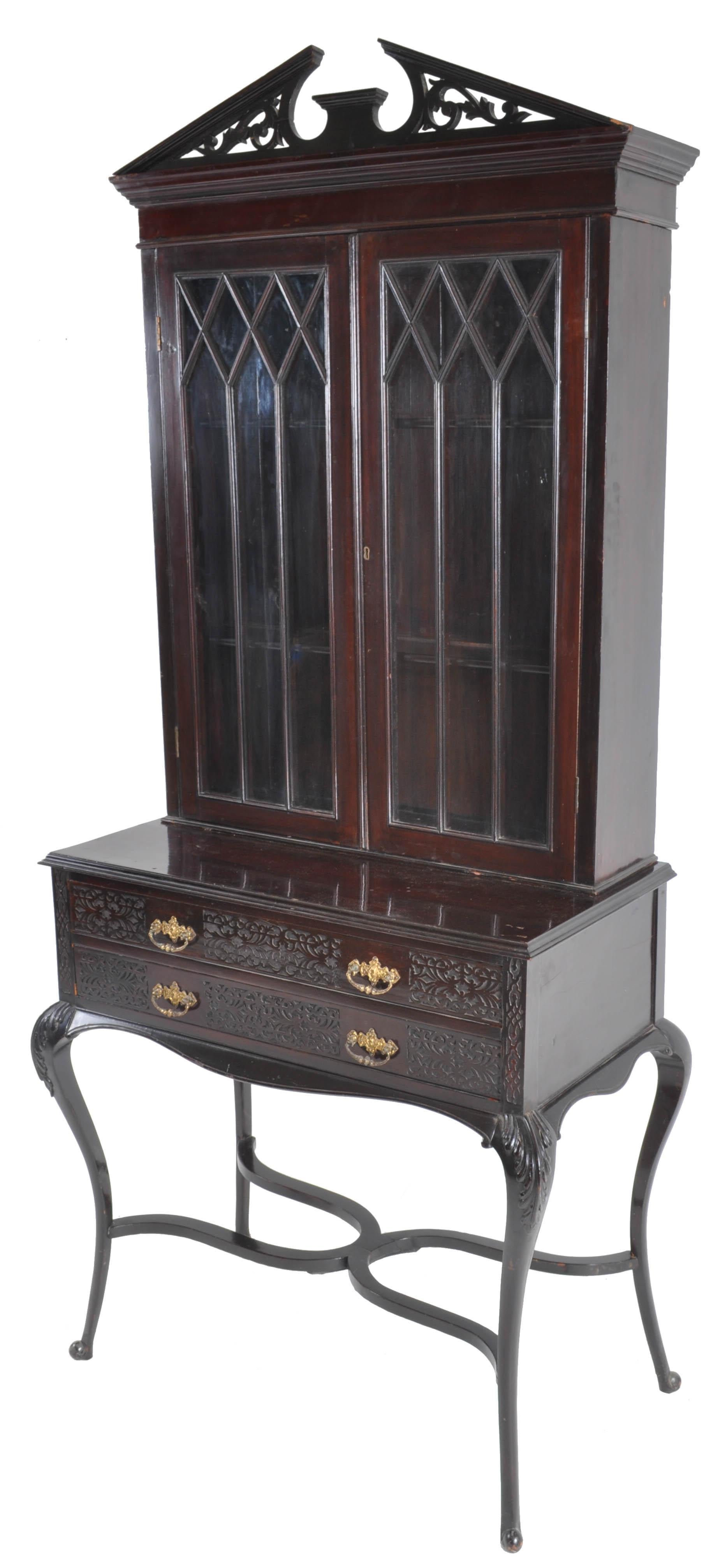 Antique English Ebonized Empire Style Cabinet / Hutch / Bookcase, circa 1870 In Good Condition In Portland, OR