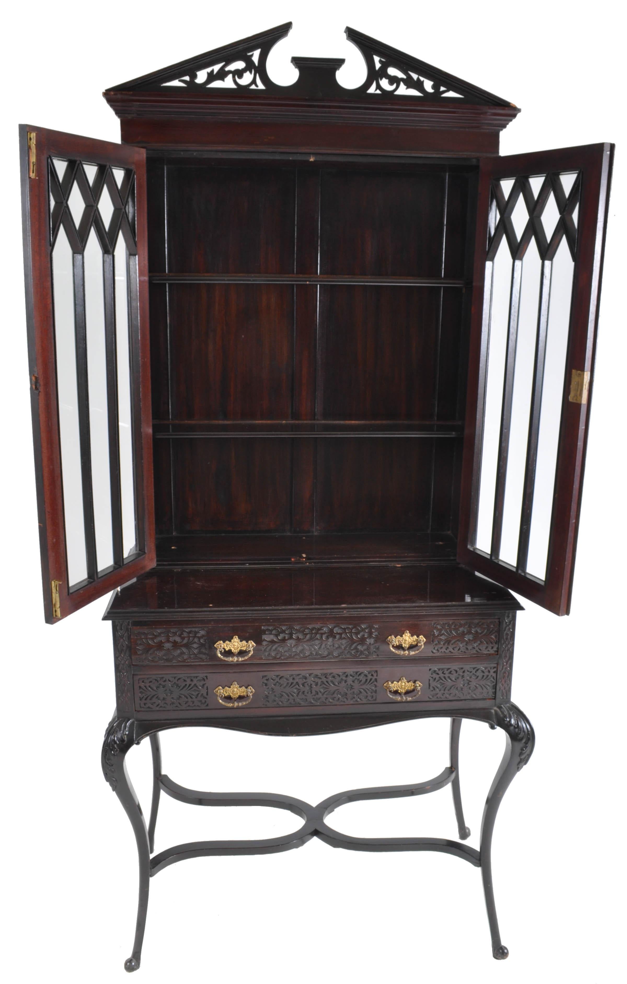 Late 19th Century Antique English Ebonized Empire Style Cabinet / Hutch / Bookcase, circa 1870