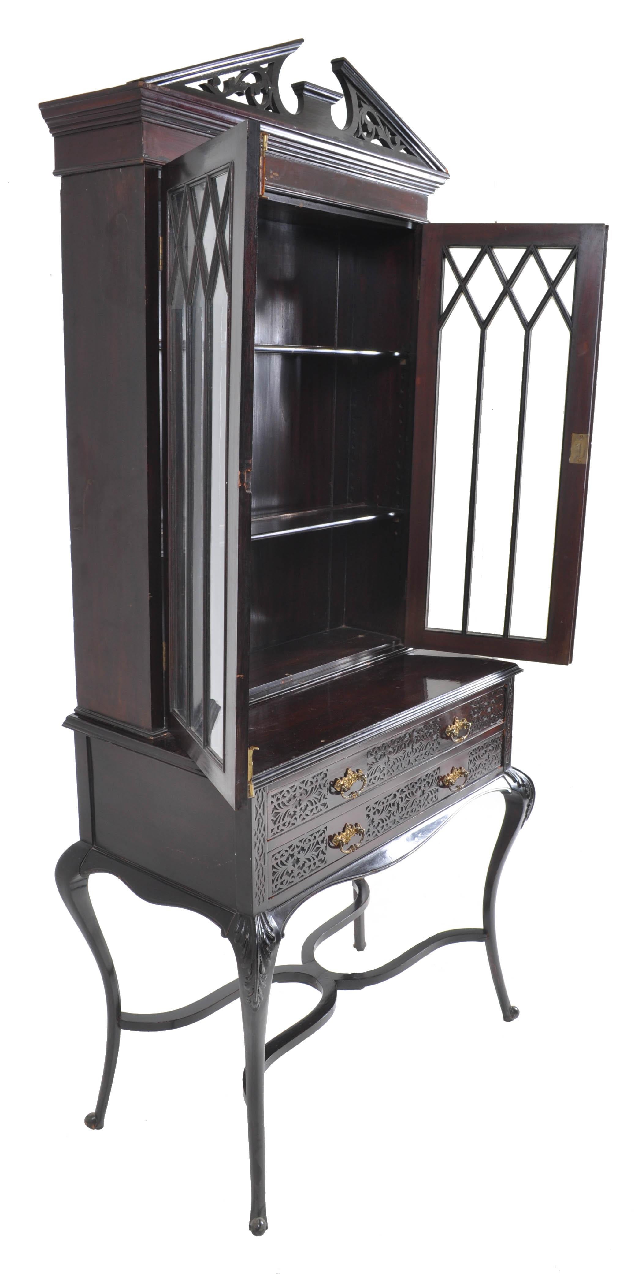 Antique English Ebonized Empire Style Cabinet / Hutch / Bookcase, circa 1870 1