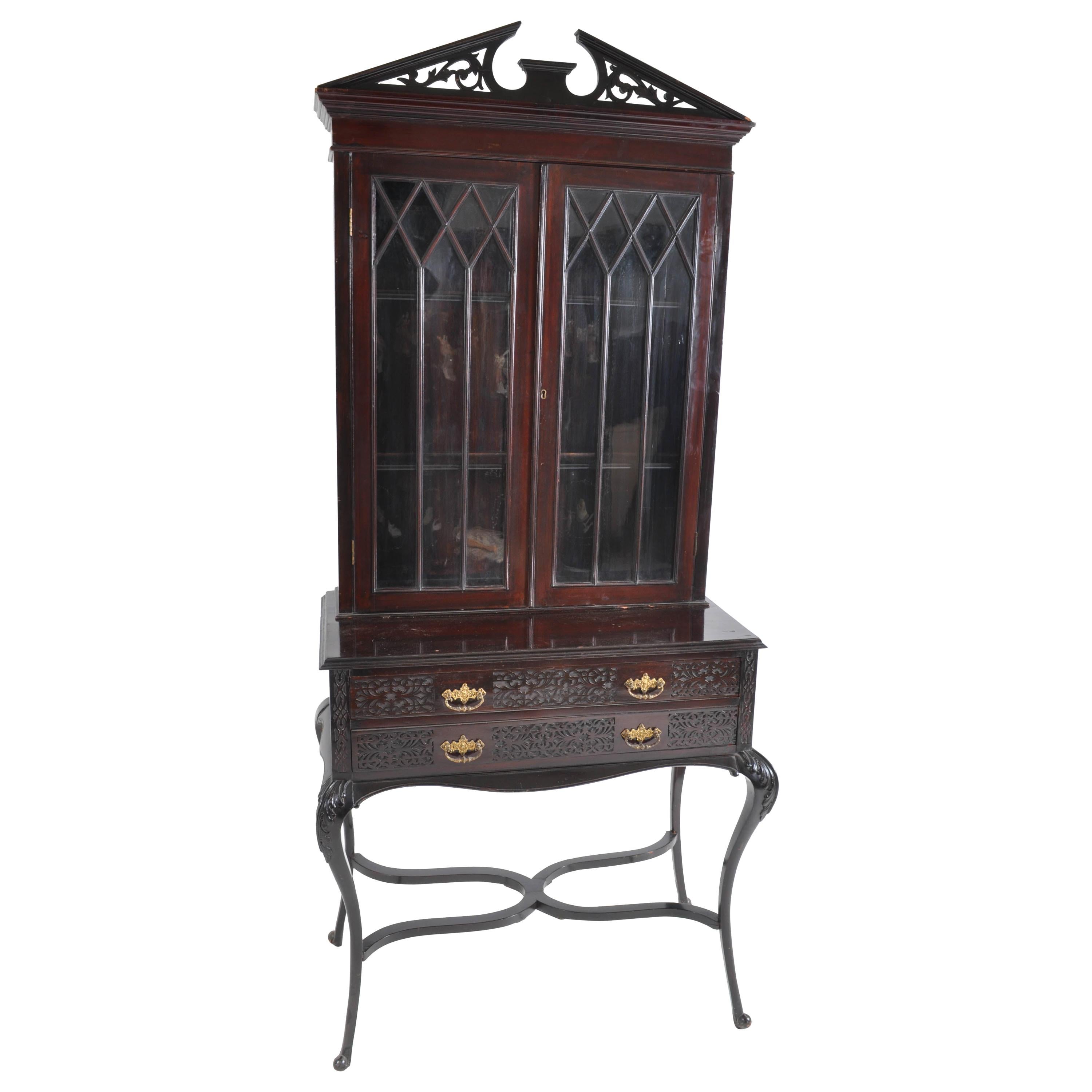 Antique English Ebonized Empire Style Cabinet / Hutch / Bookcase, circa 1870