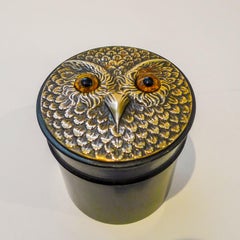 Antique English Ebony and Brass Owl Powder Box c.1900