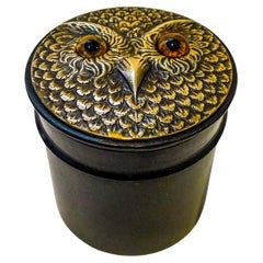 Antique English Ebony and Brass Owl Powder Box c.1900