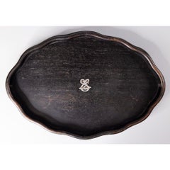 Antique English Ebony & Silver Gallery Tray