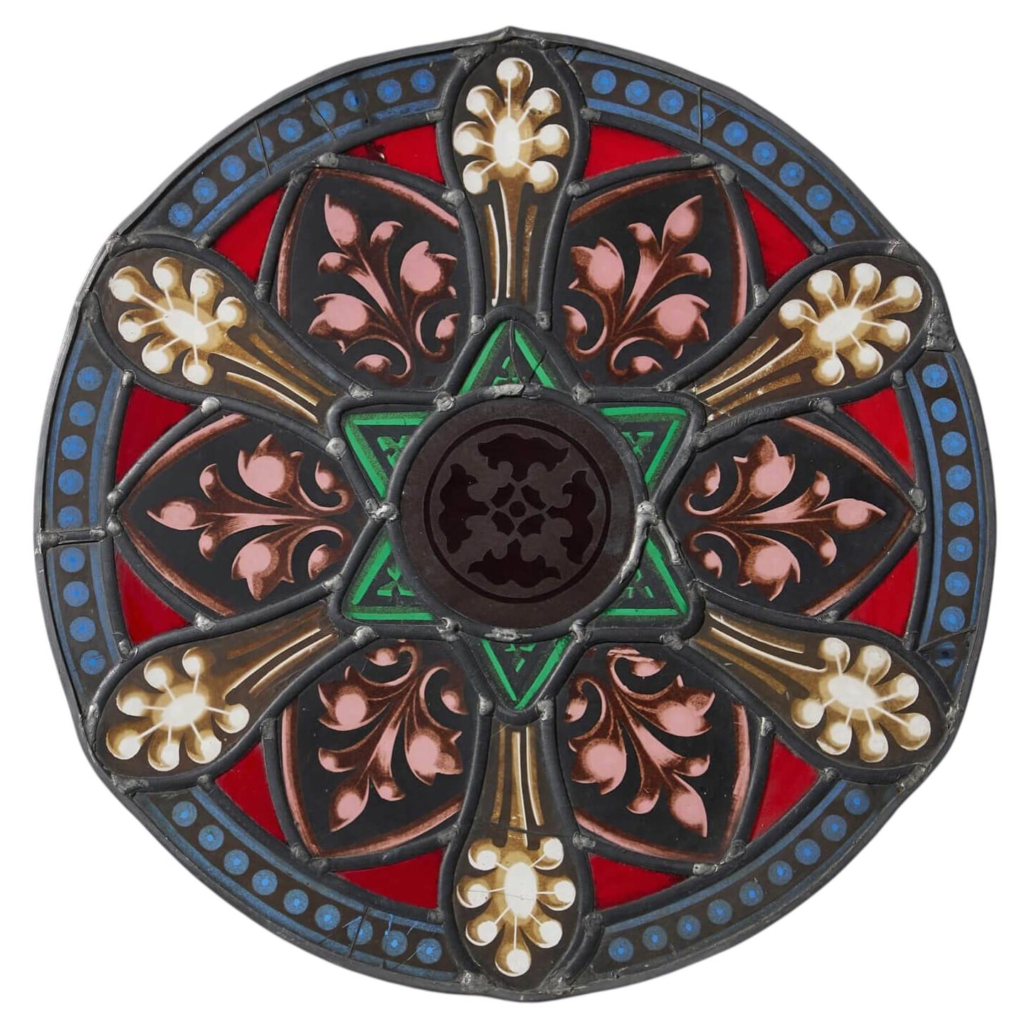 Antique English Ecclesiastical Style Stained Glass Roundel
