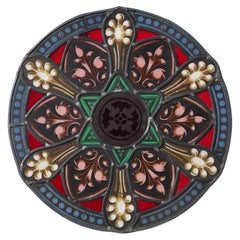 Antique English Ecclesiastical Style Stained Glass Roundel