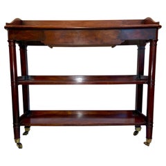 Antique English Edwardian 3-Tier Walnut What-Not/Book Shelf on Casters, Ca 1910