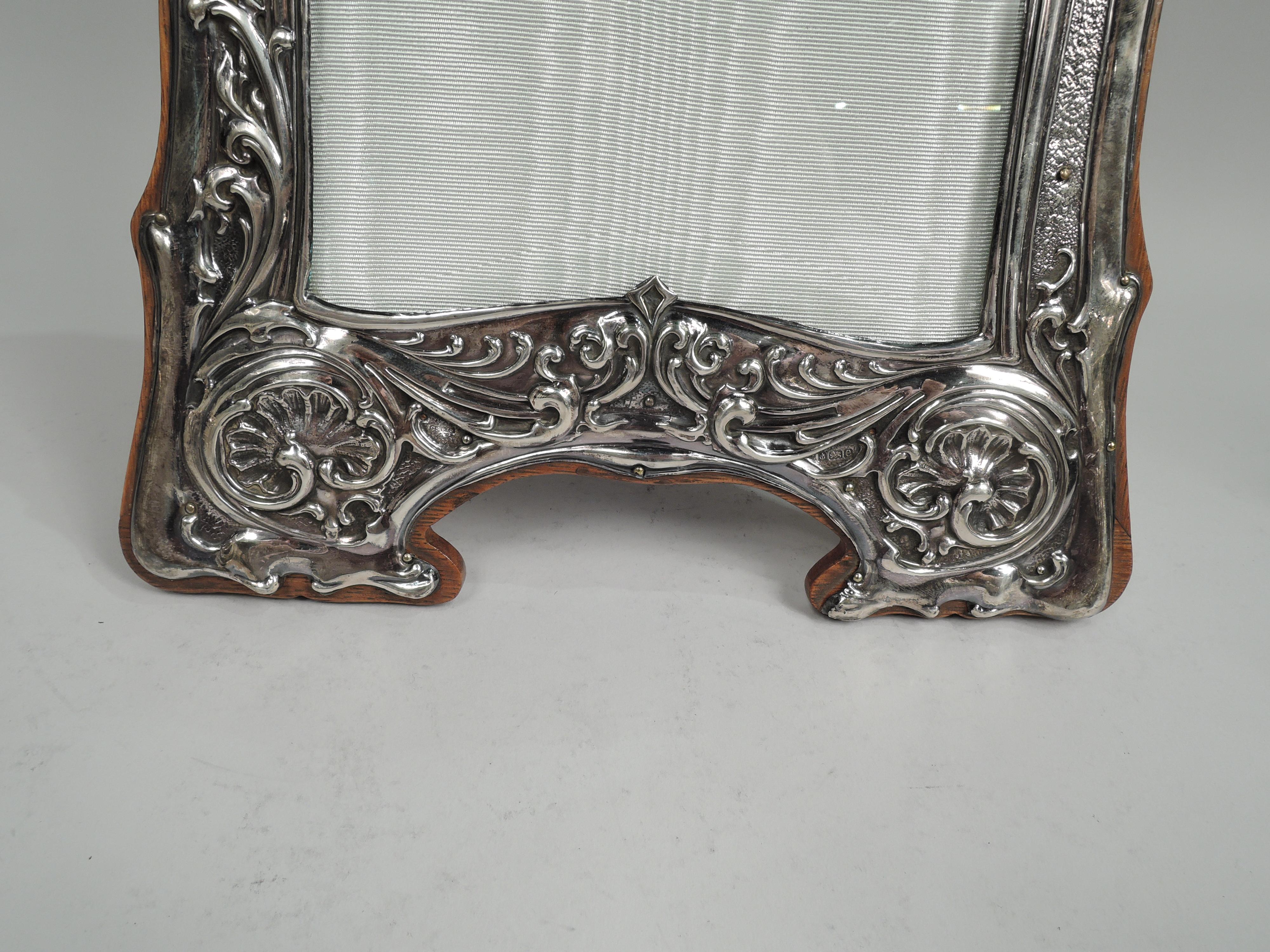 Early 20th Century Antique English Edwardian Art Nouveau Sterling Silver Picture Frame For Sale