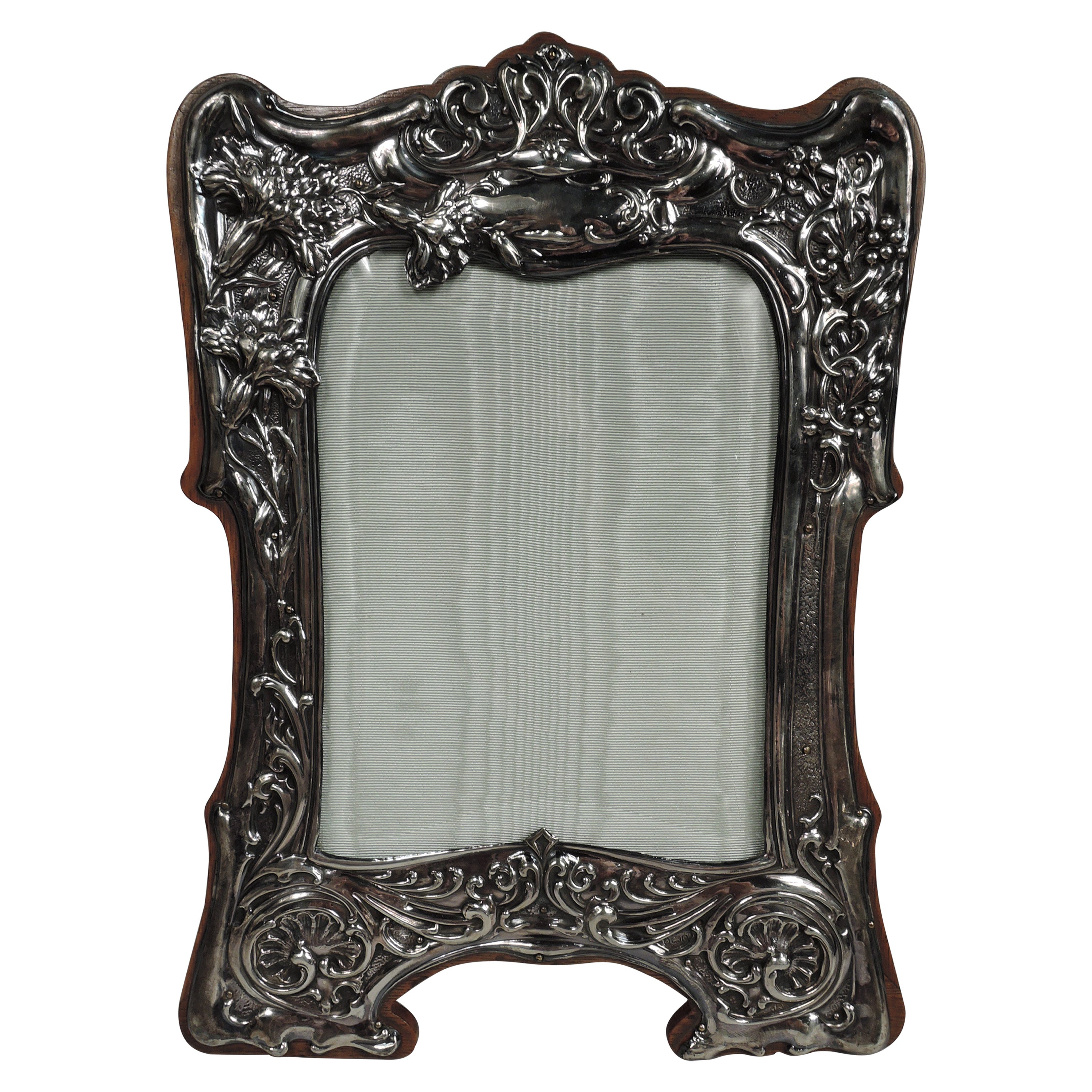 Antica cornice inglese edoardiana Art Nouveau in argento massiccio