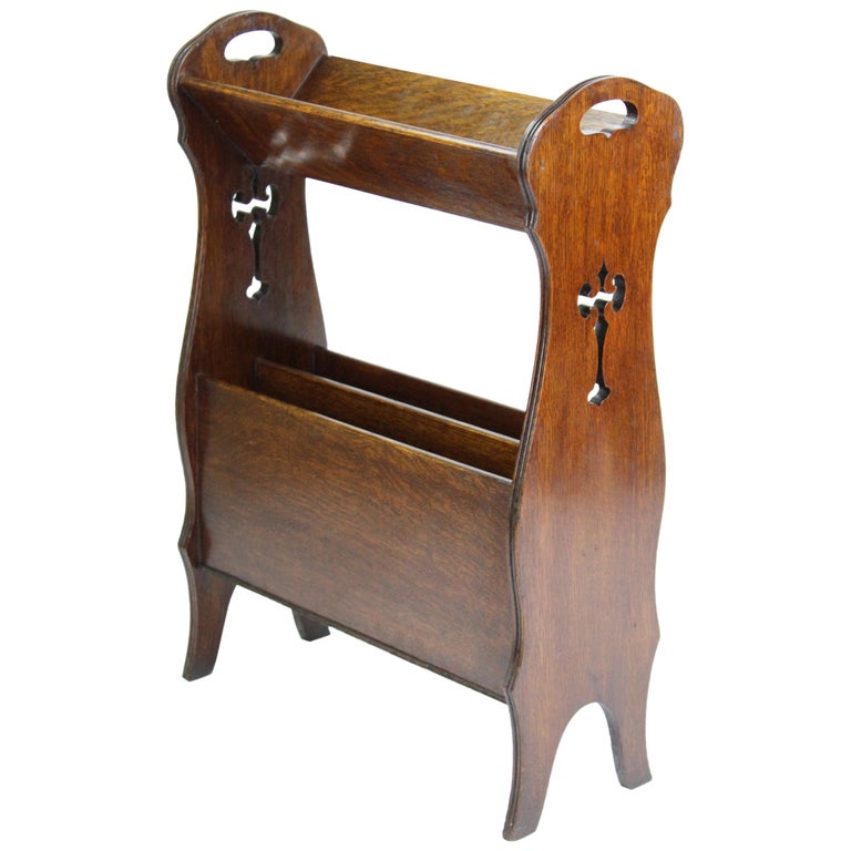 Antique English Edwardian Arts and Crafts Oak Book Trough Magazine