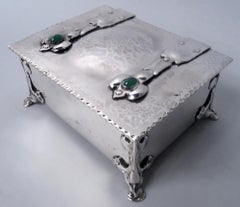 Antique English Edwardian Arts & Crafts Sterling Silver Casket, 1902