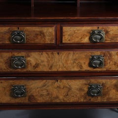 Antique English Edwardian Burled Walnut Dressing Table with Chest, 19th Century