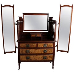 Antique English Edwardian Burled Walnut Dressing Table with Chest, 19th Century