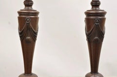 Antique English Edwardian Carved Mahogany Draped Single Candle Stick - Pair