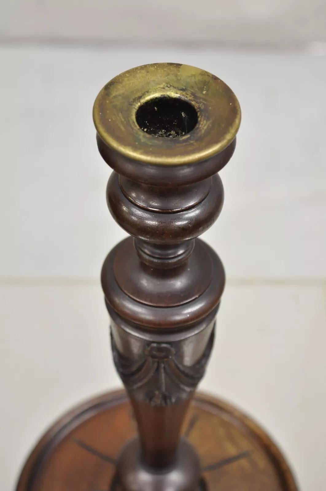 Antiguo Palo de Vela Sencillo de Caoba Tallado Inglés Eduardiano - Pareja siglo XIX en venta