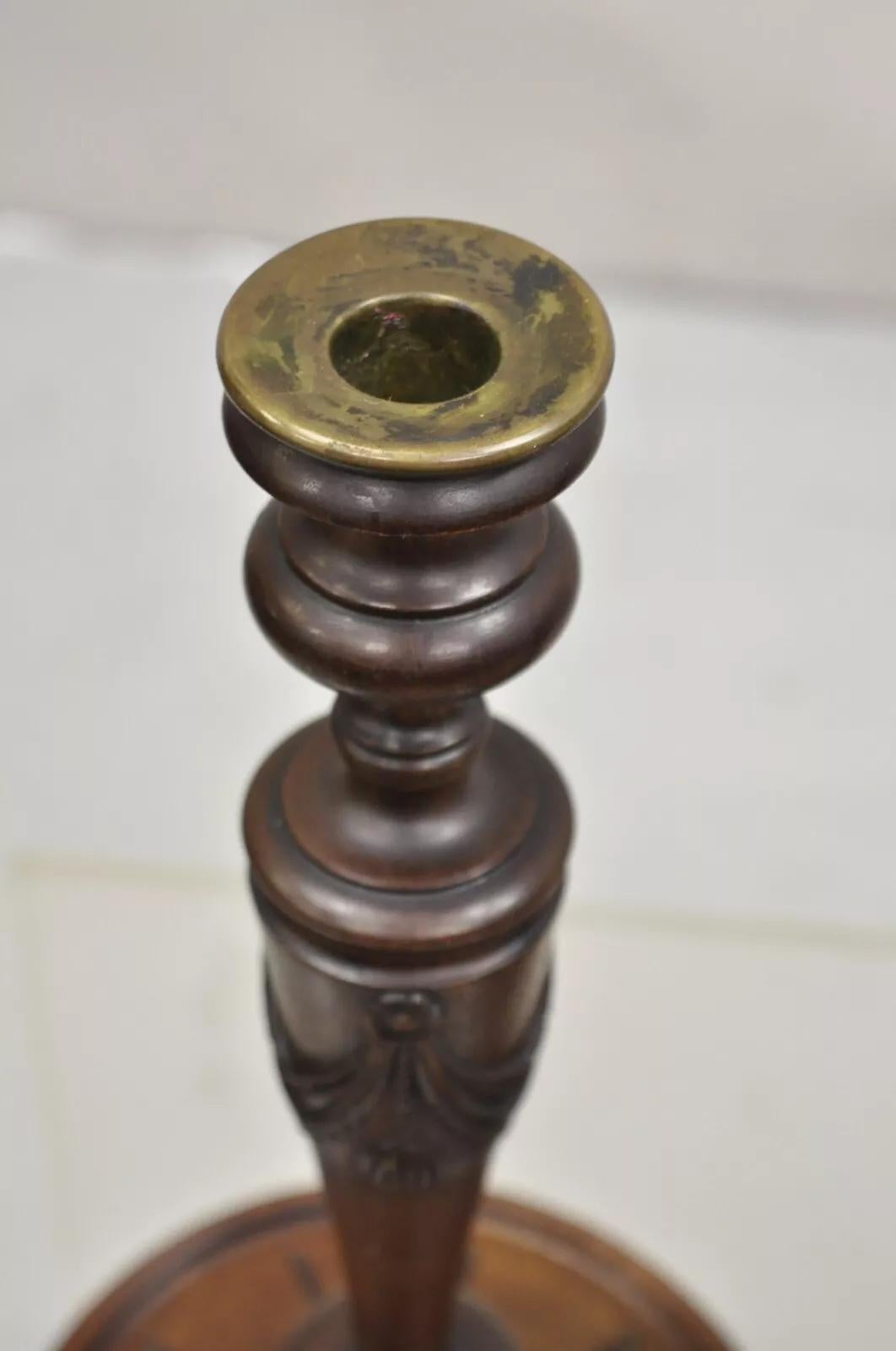 Antiguo Palo de Vela Sencillo de Caoba Tallado Inglés Eduardiano - Pareja en venta 1