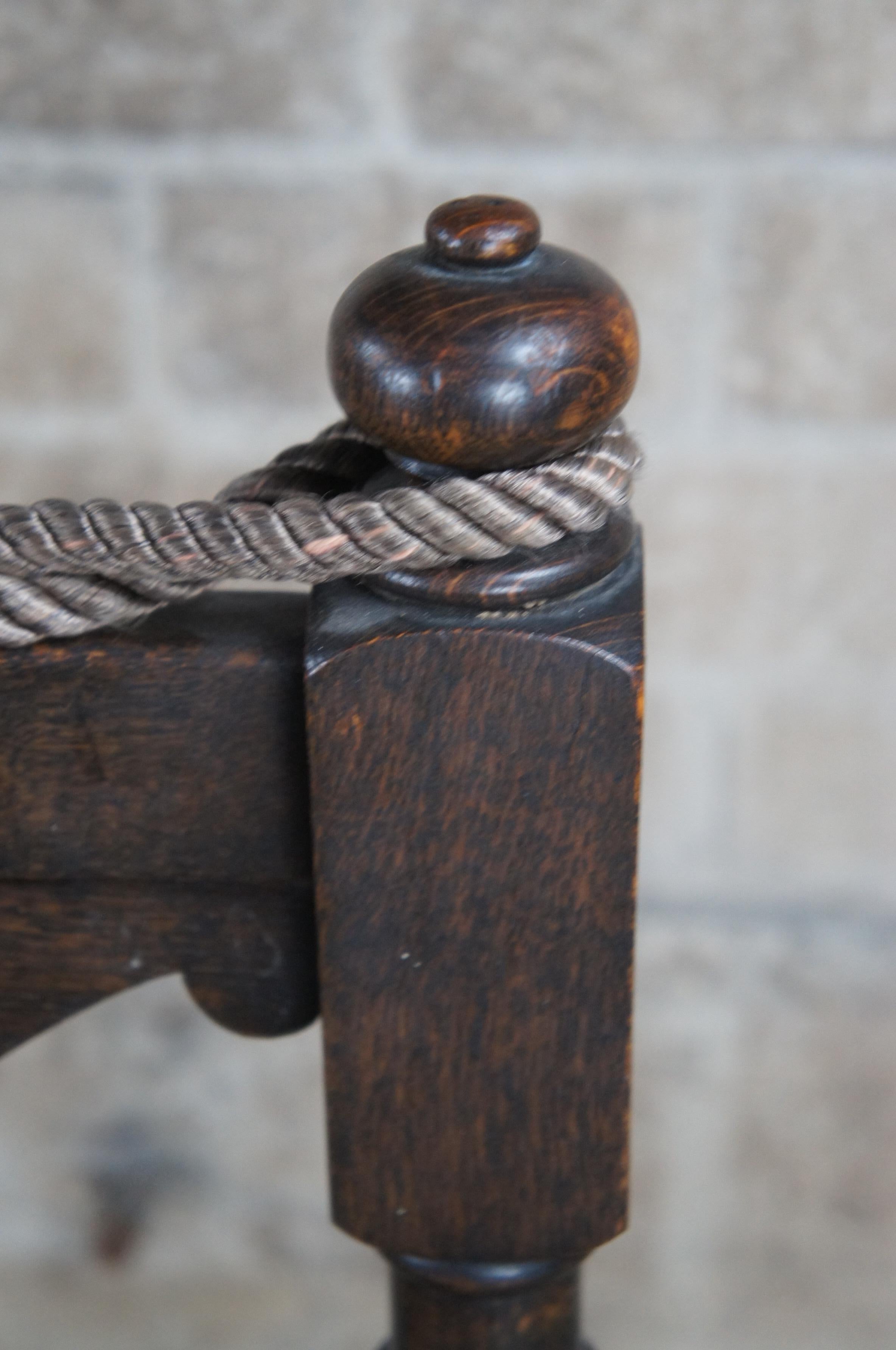 Antique English Edwardian Carved Oak Floor Standing Brass Dinner Gong Pedestal For Sale 7