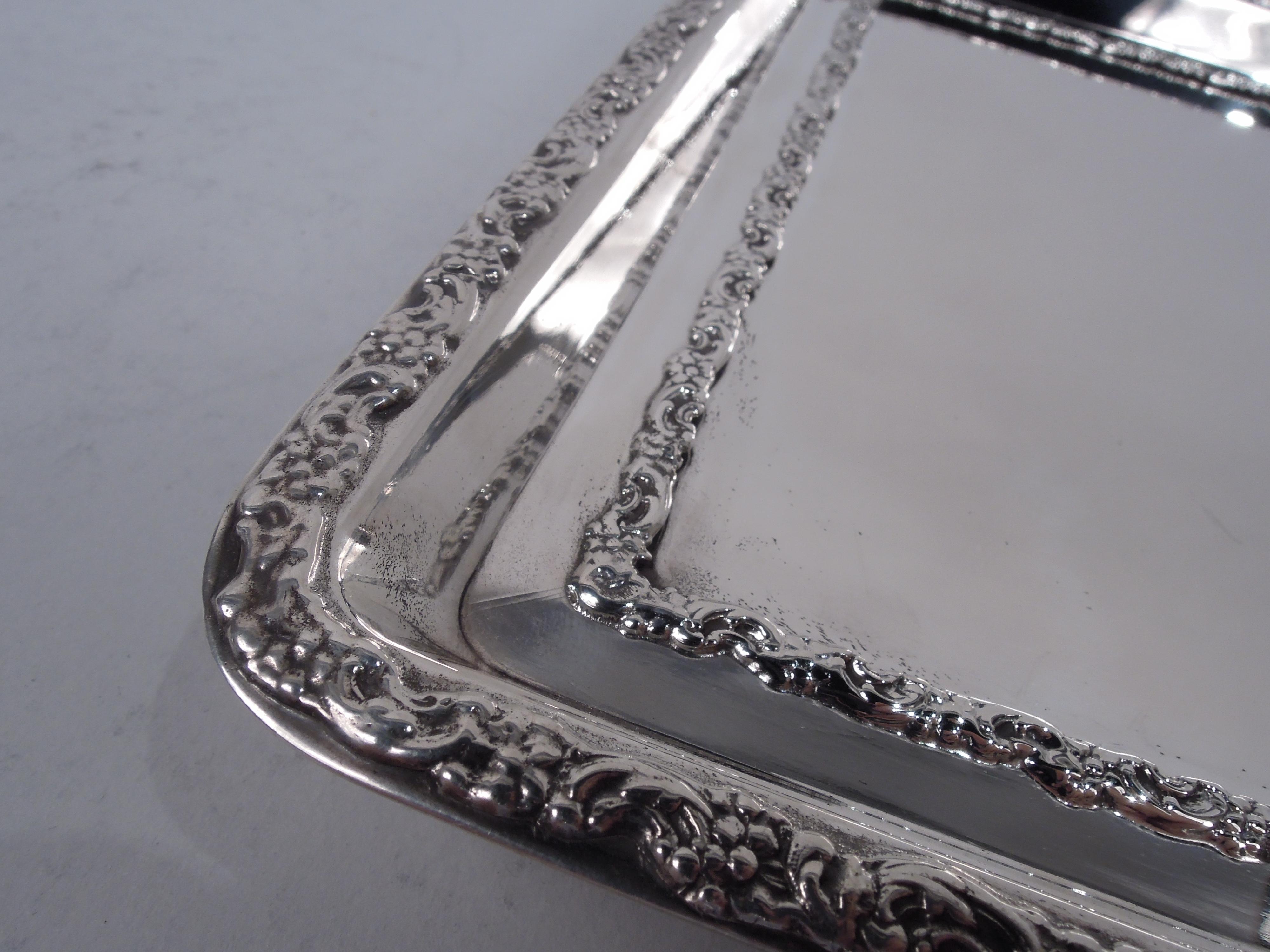 Antique English Edwardian Classical Sterling Silver Rectangular Tray For Sale 1