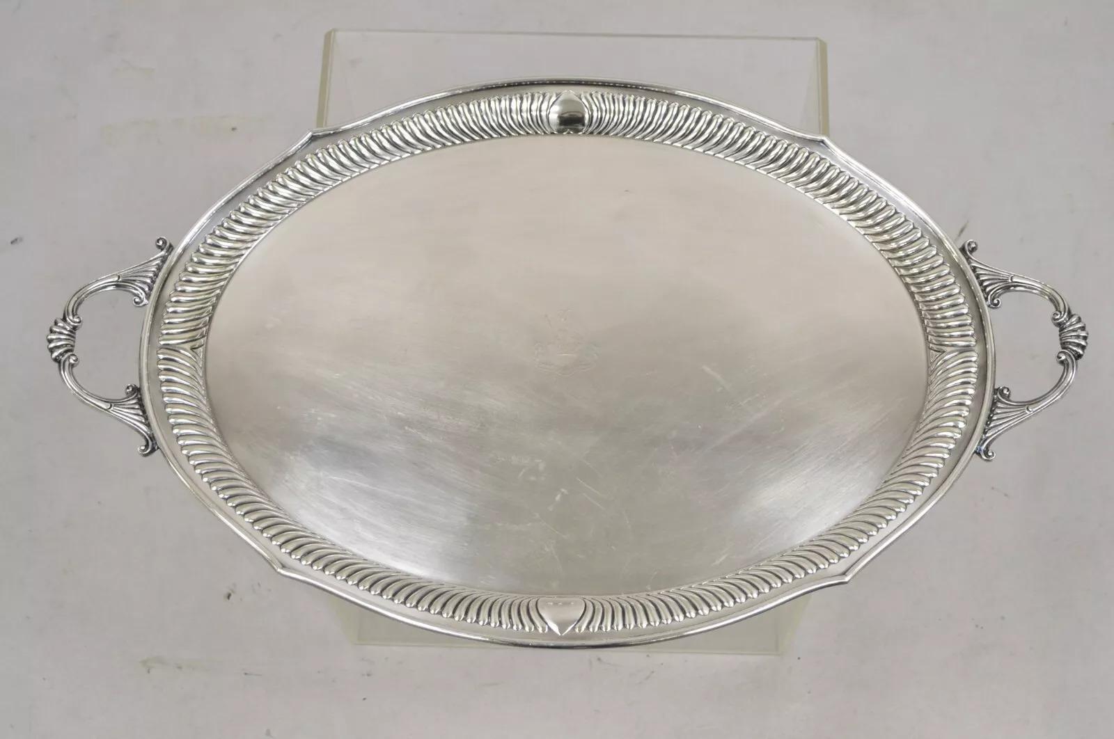 Bandeja ovalada antigua eduardiana inglesa con águila y corona grabadas para servir en venta 4